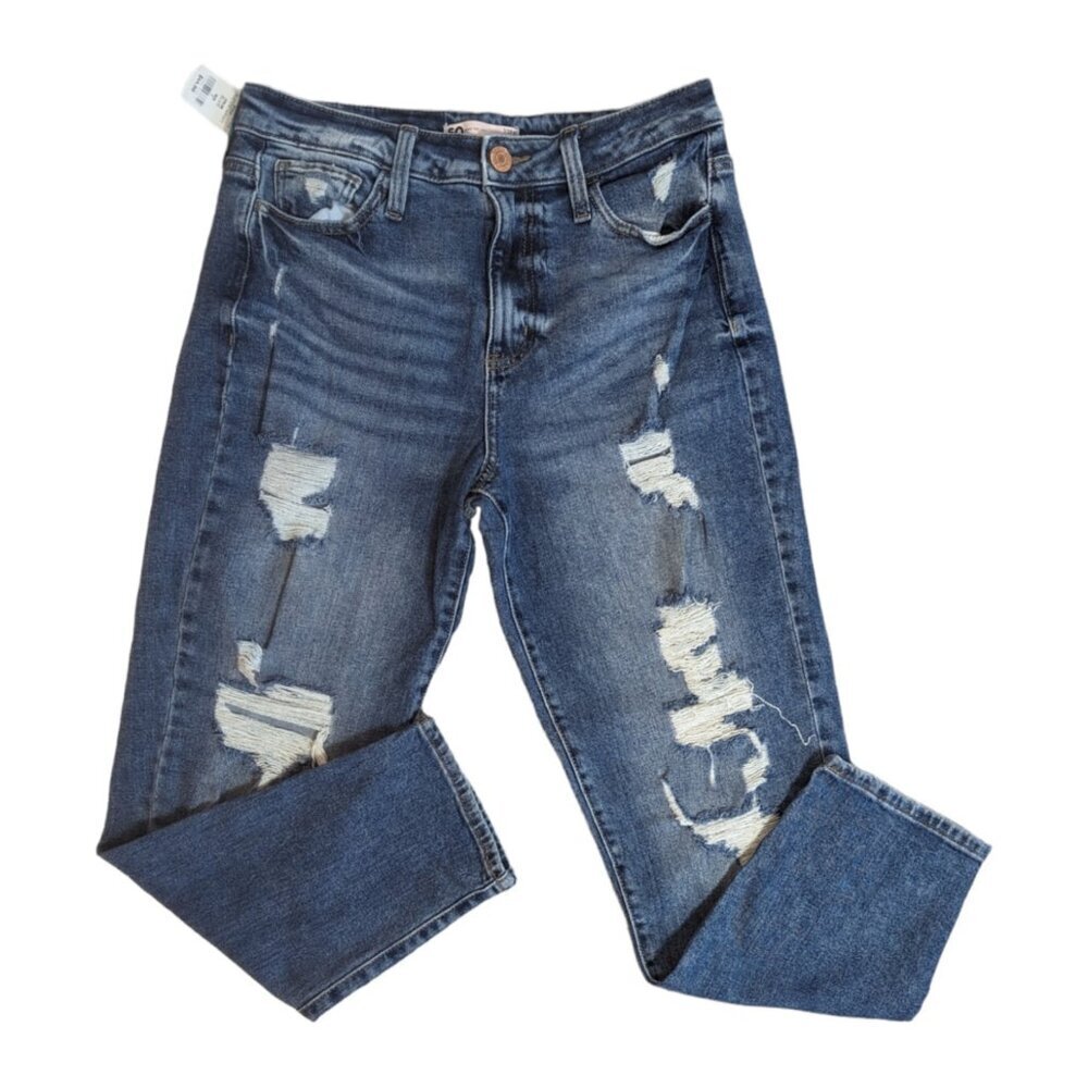 SO Kohls Distressed High Rise Mom Jeans Womens Denim